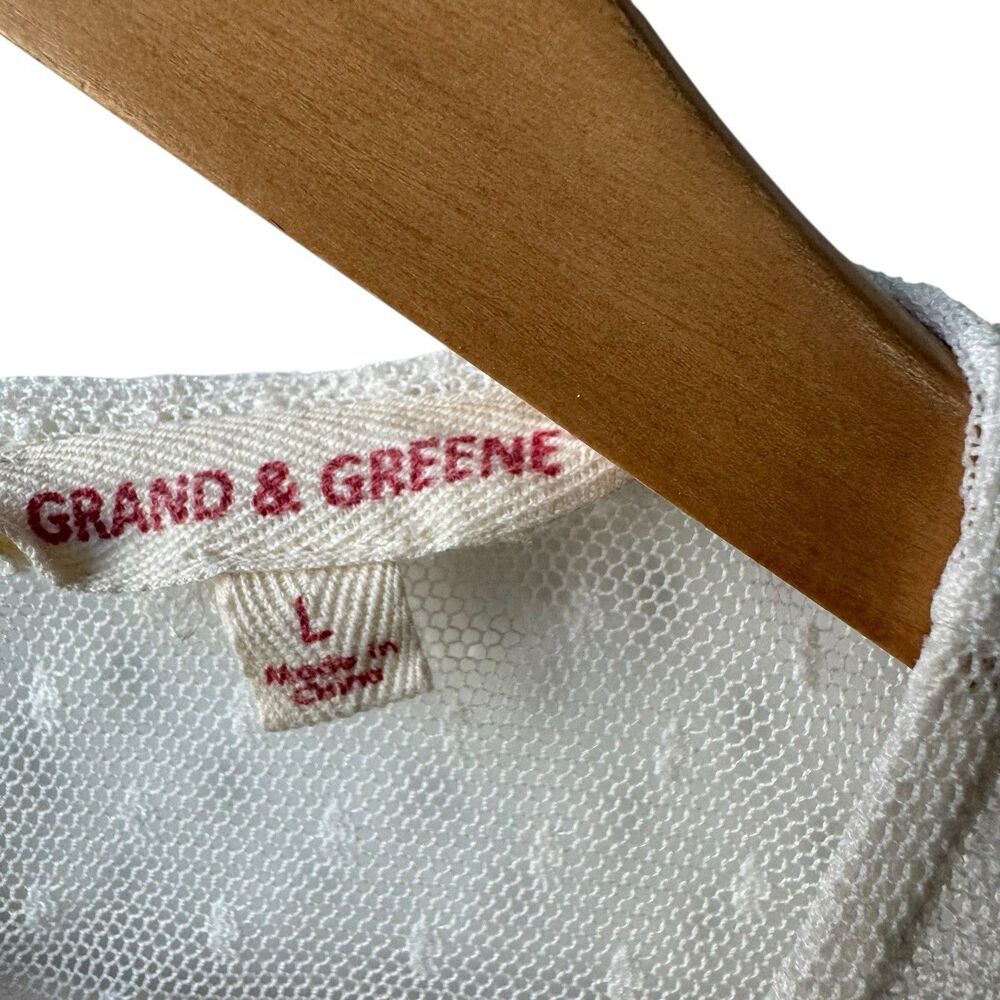 Grand & Greene Sheer Dotted White Floral  Bohemian Swiss Embroidered Top Size L - Picture 5 of 9